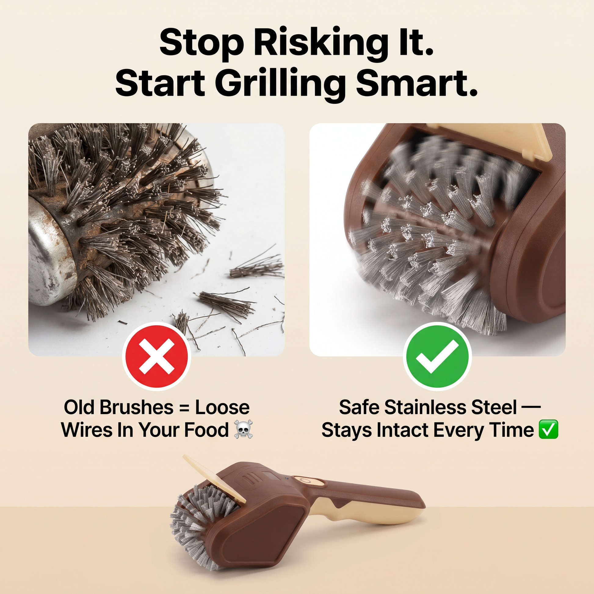 Stop risking it - safe stainless steel bristles vs dangerous loose wire bristles