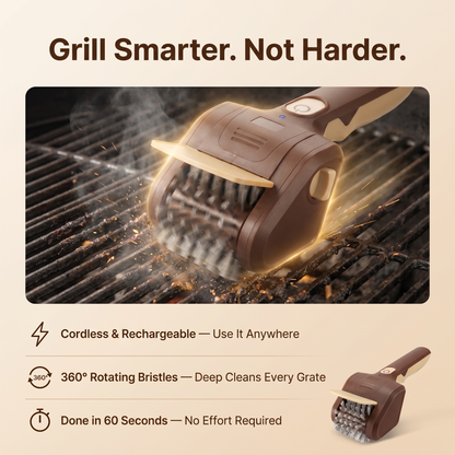 Grill Smarter Not Harder - cordless electric grill brush cleaning BBQ grates at 700 RPM