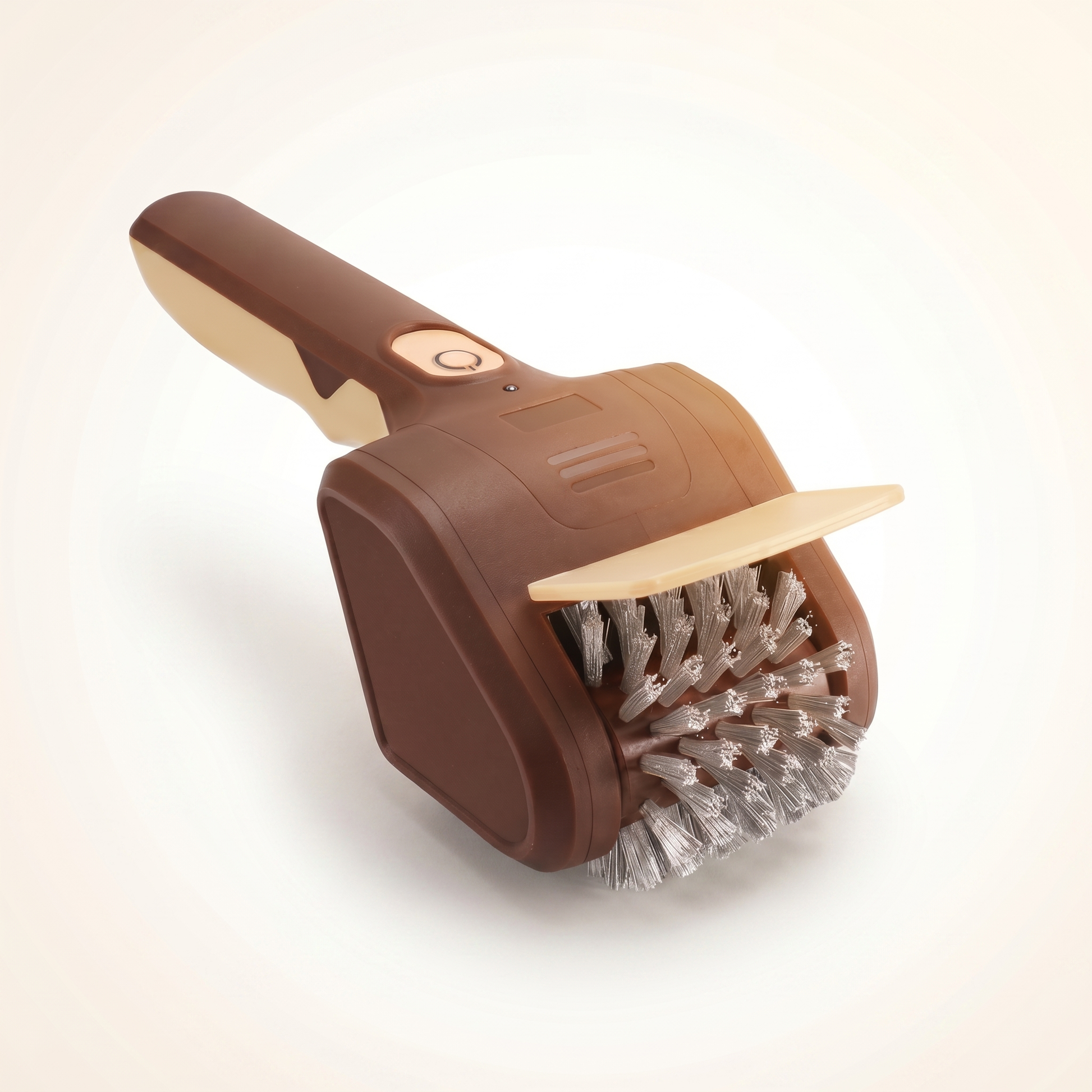 Grill Gather cordless electric grill brush - brown and beige, stainless steel bristles